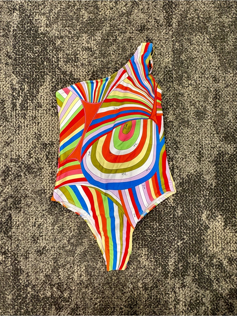 One Shoulder One-Piece Swimsuit Multicolor Stripe Inspired Pucci